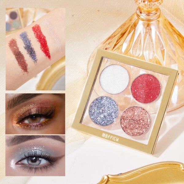 MAFFICK Four-Color Pearlescent Eyeshadow Palette Transparent Gilt Matte Fine Glitter Waterproof Easy-Blend Makeup Eyeshadow Manufacturer OEM Private Label - Image 8