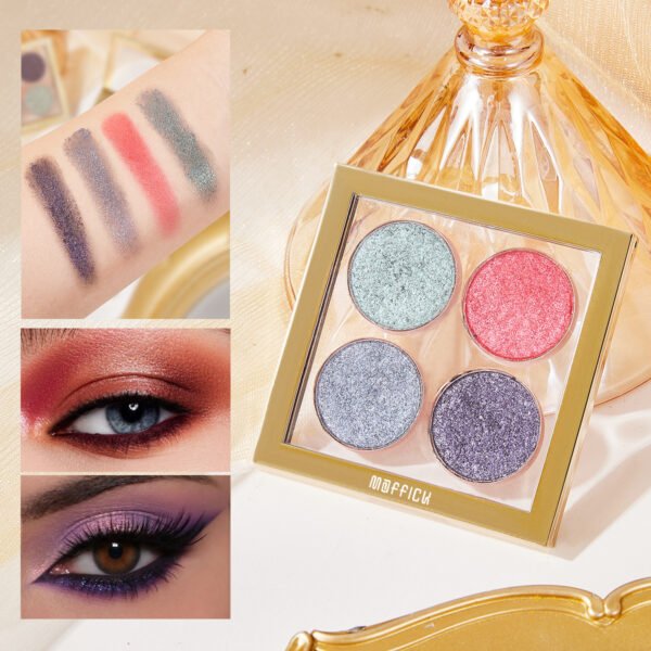 MAFFICK Four-Color Pearlescent Eyeshadow Palette Transparent Gilt Matte Fine Glitter Waterproof Easy-Blend Makeup Eyeshadow Manufacturer OEM Private Label - Image 9