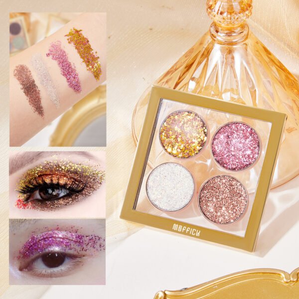 MAFFICK Four-Color Pearlescent Eyeshadow Palette Transparent Gilt Matte Fine Glitter Waterproof Easy-Blend Makeup Eyeshadow Manufacturer OEM Private Label - Image 10
